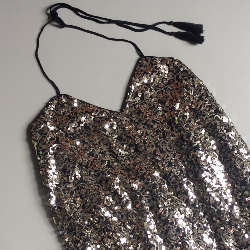 Honey Punch Gold and Black sequin cocktail dress